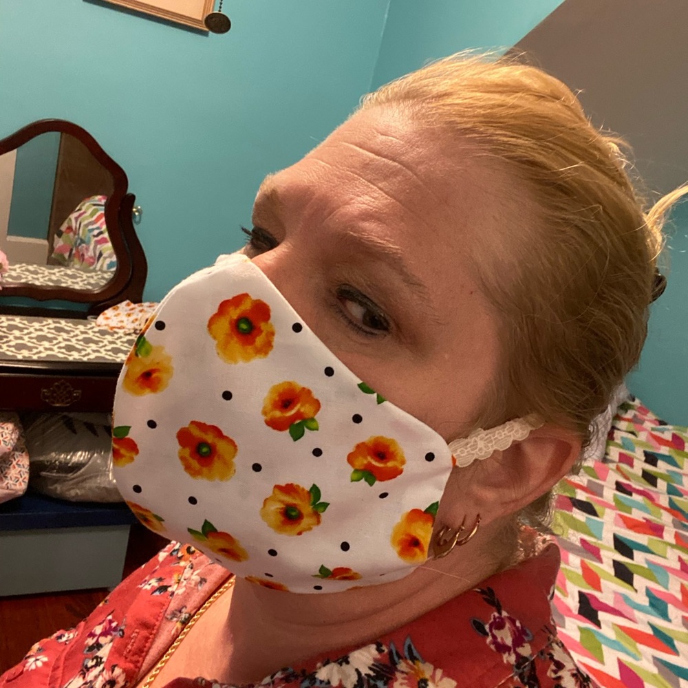Adult Face Mask π· Yellow Orange Flowers π - Picture 3 of 9